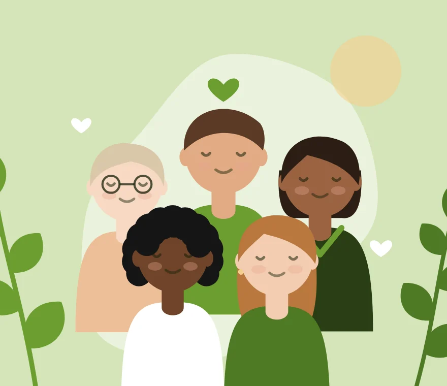 Illustration of a diverse group of people smiling together
