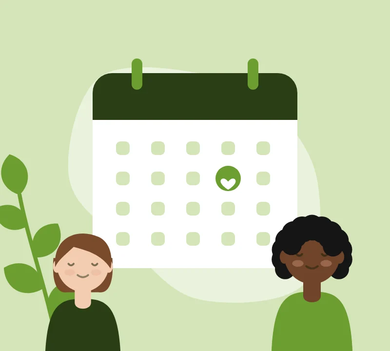 Illustration of a calendar with a highlighted day and two smiling people