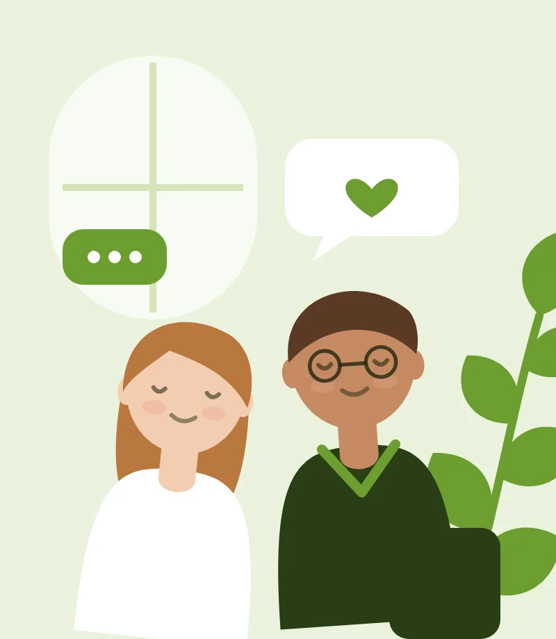 Illustration of two people talking warmly in a support meeting